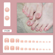 N-140 - Shiny Peachy Pink - Toenail Set Of 24 - Free 24 Pcs Sticker Sheet Included