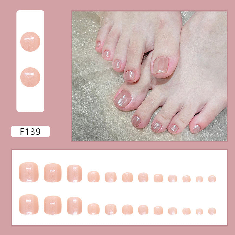 N-140 - Shiny Peachy Pink - Toenail Set Of 24 - Free 24 Pcs Sticker Sheet Included