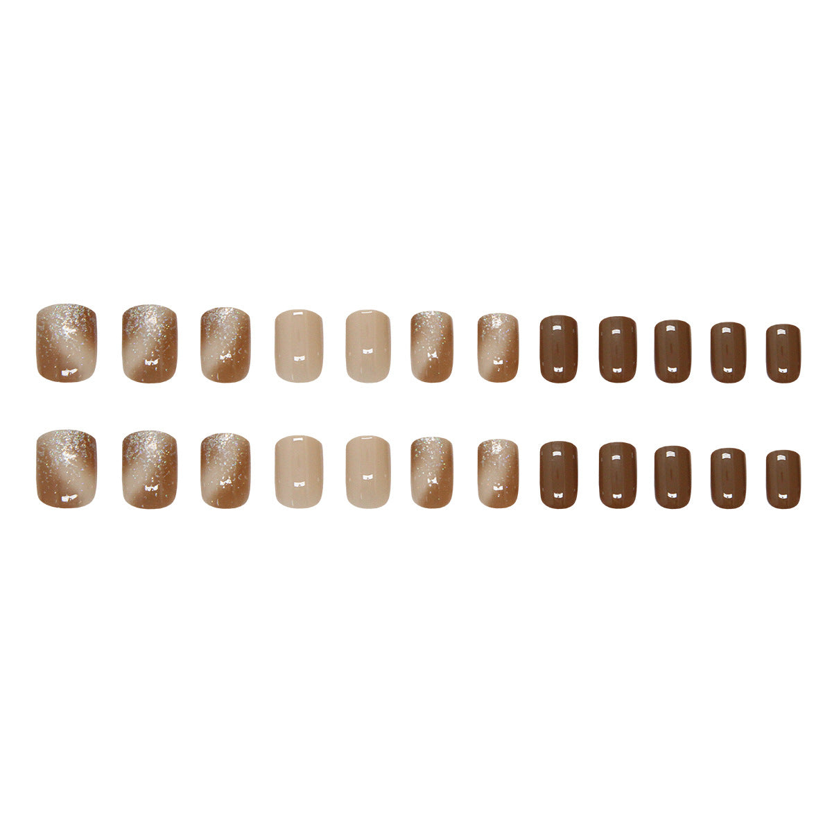 N-119 - Silver Sparkle &  Chocolate Color - Press On Nail Set Of 24 - Free 24 Pcs Sticker Sheet Included