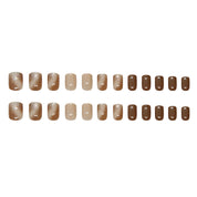 N-119 - Silver Sparkle &  Chocolate Color - Press On Nail Set Of 24 - Free 24 Pcs Sticker Sheet Included