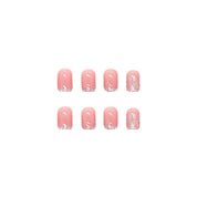 N-118 - Silver Sparkle &  Pink - Press On Nail Set Of 24 - Free 24 Pcs Sticker Sheet Included