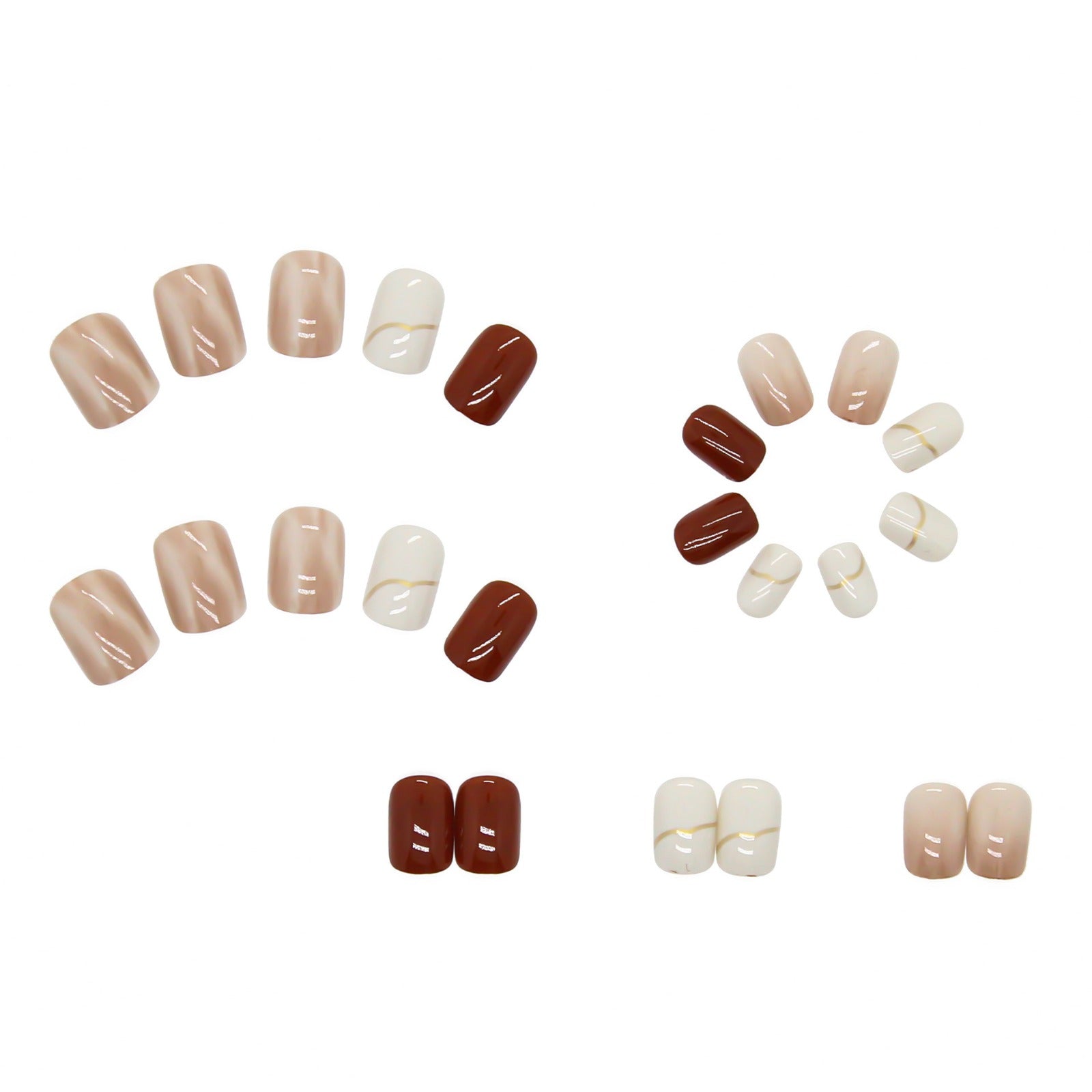 N-148 - Marbled Fancy - Press On Nail Set Of 24 - Free 24 Pcs Sticker Sheet Included
