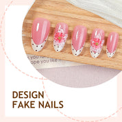 N-382 - Polka Pink Flower - Press On Nail Set Of 30 - Free 24 Pcs Sticker Sheet Included