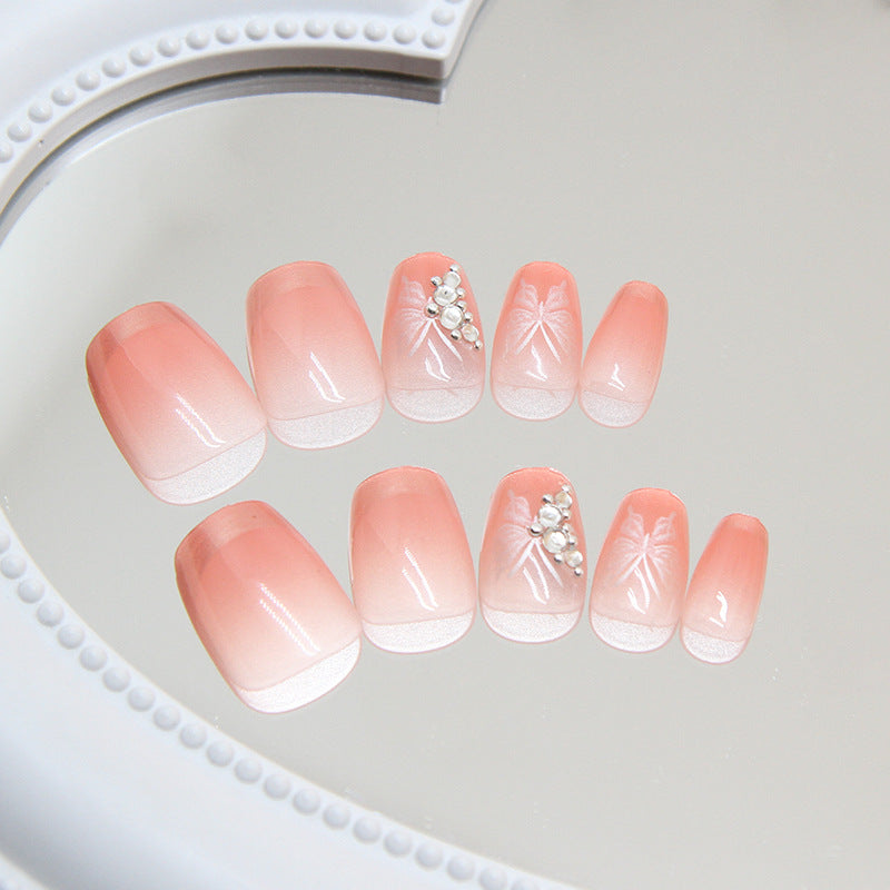 N-291 - Sparkle Butterfly Pink - Press On Nail Set Of 24 - Free 24 Pcs Sticker Sheet Included