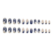 N-307 - Gold Foil Dream  & Stars  - Print Press On Nail Set Of 24 - Free 24 Pcs Sticker Sheet Included