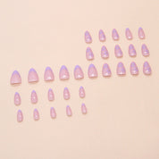N-102 - Flowers & Purple Pastel - Press On Nail Set Of 24 - Free 24 Pcs Sticker Sheet Included