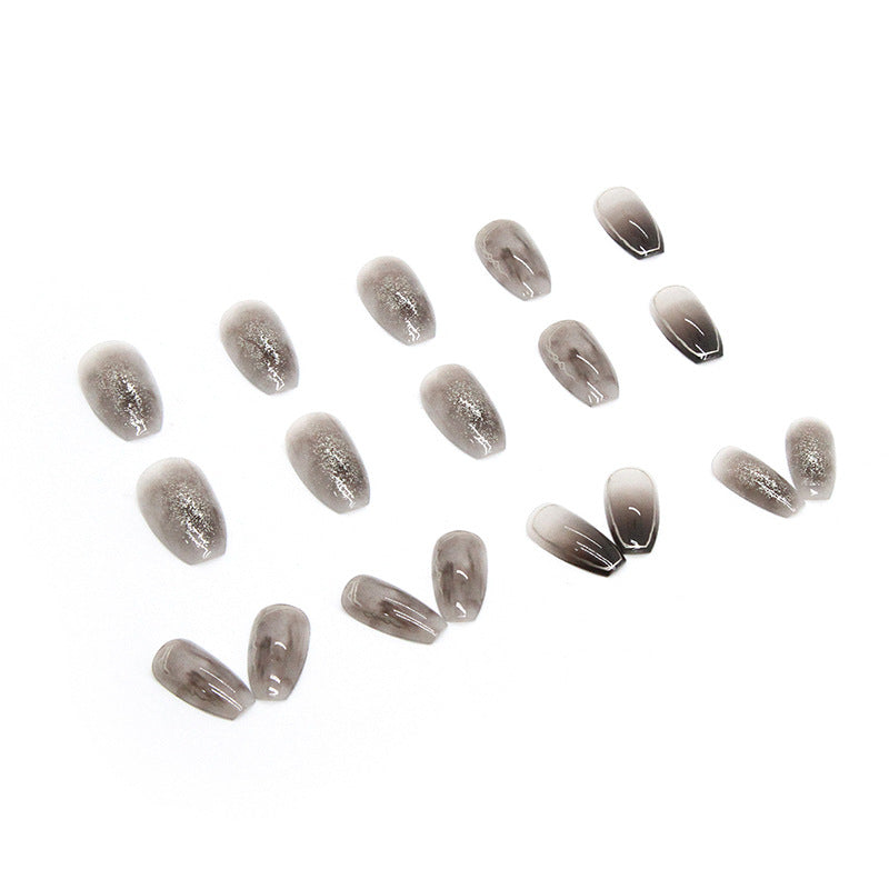 N-174 -Silver Foiled Black& Grey  - Press On Nail Set Of 24 - Free 24 Pcs Sticker Sheet Included