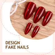 N-198 - Deep Red Shiny  - Press On Nail Set Of 24 - Free Nail Kit Included