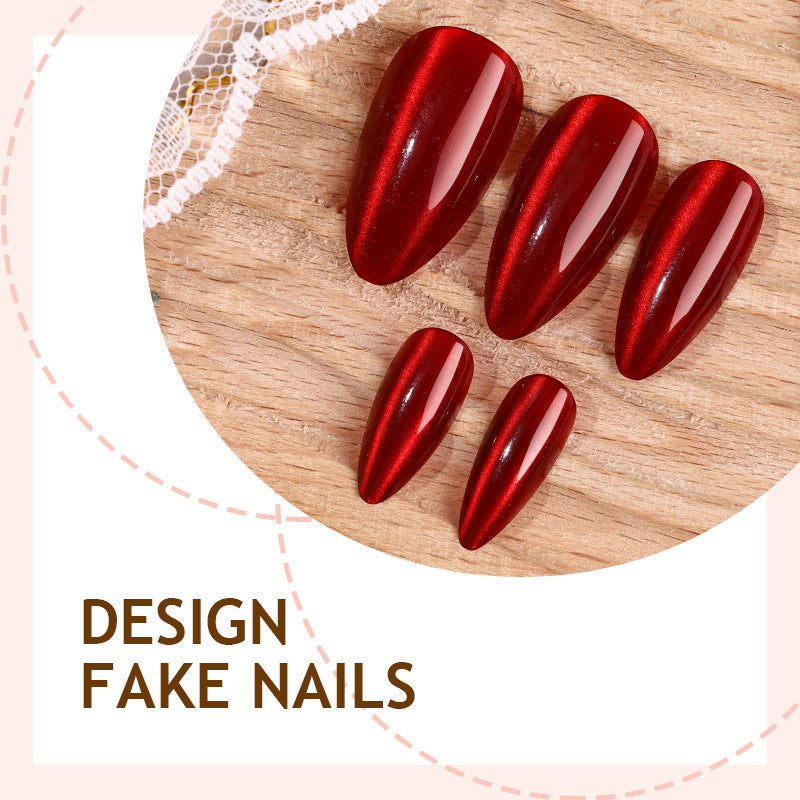 N-198 - Deep Red Shiny  - Press On Nail Set Of 24 - Free Nail Kit Included