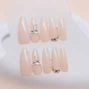 N-189 -  Fancy Long  - Press On Nail Set Of 24 - Free 24 Pcs Sticker Sheet Included