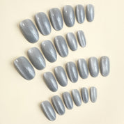 N-211 - Grey Shiny - Press On Nail Set Of 24 - Free Nail Kit Included