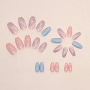 N-104- Pastel Pink & Blue - Press On Nail Set Of 24 - Free 24 Pcs Sticker Sheet Included