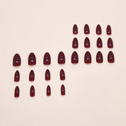 N-304 -  Shiny Maroon - Print Press On Nail Set Of 24 - Free 24 Pcs Sticker Sheet Included