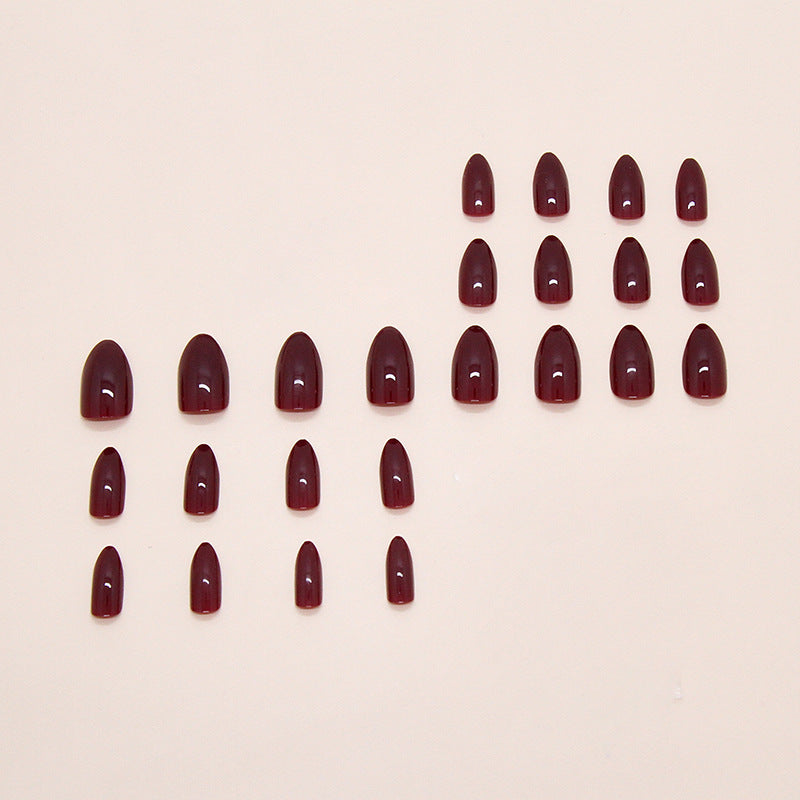 N-304 -  Shiny Maroon - Print Press On Nail Set Of 24 - Free 24 Pcs Sticker Sheet Included