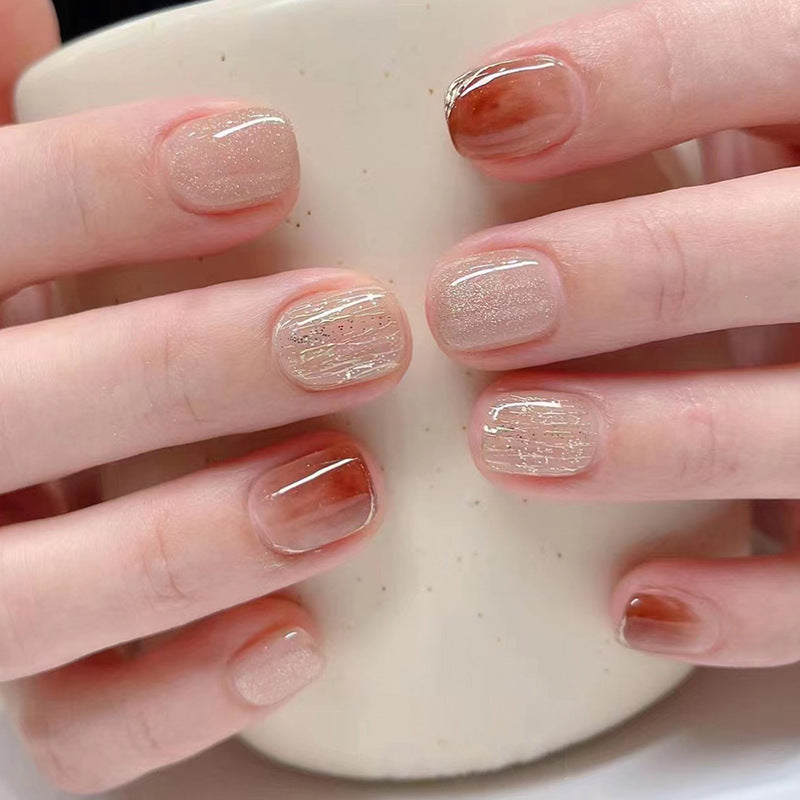 N-290 - Caramel Amber - Press On Nail Set Of 24 - Free 24 Pcs Sticker Sheet Included