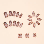 N-306- Marbled Mix  - Press On Nail Set Of 24 - Free 24 Pcs Sticker Sheet Included