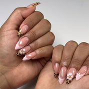 N-209 - Flower & Cheetah Print  - Press On Nail Set Of 24 - Free Nail Kit Included