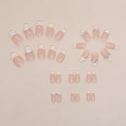 N-166 - White Pearl & Heart - Press On Nail Set Of 24 - Free 24 Pcs Sticker Sheet Included