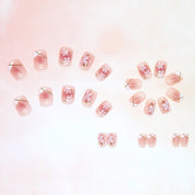 N-179 - Sakura Flowers - Press On Nail Set Of 24 - Free 24 Pcs Sticker Sheet Included