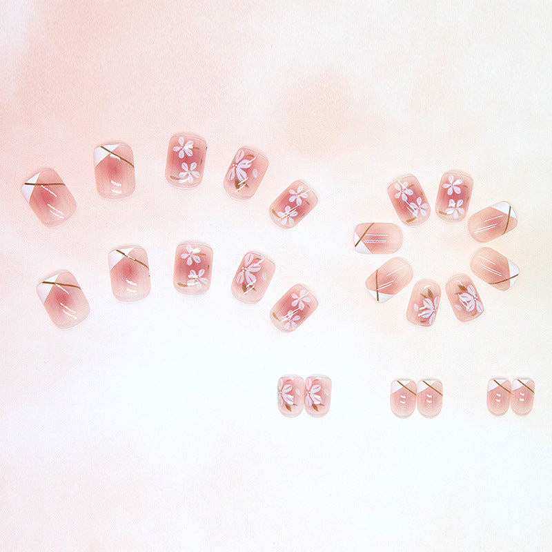 N-179 - Sakura Flowers - Press On Nail Set Of 24 - Free 24 Pcs Sticker Sheet Included