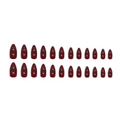 N-304 -  Shiny Maroon - Print Press On Nail Set Of 24 - Free 24 Pcs Sticker Sheet Included
