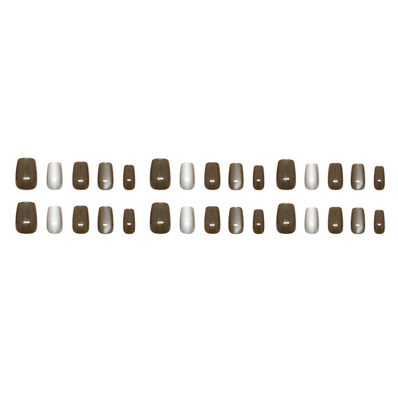 N-253 - Coffee & Crystal White  - Press On Nail Set Of 24 - Free 24 Pcs Sticker Sheet Included