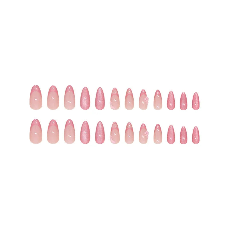 N-373 - Pink Sakura Flower - Press On Nail Set Of 24 - Free 24 Pcs Sticker Sheet Included