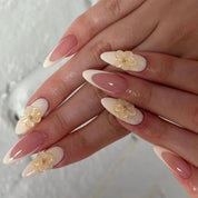 N-298 - Flowers & Pastel Colors  - Press On Nail Set Of 24 - Free 24 Pcs Sticker Sheet Included