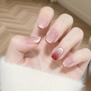 N-305 - Pastel Red Line  - Press On Nail Set Of 24 - Free 24 Pcs Sticker Sheet Included