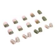 N-187 - Natural Flowers Green  - Press On Nail Set Of 24 - Free 24 Pcs Sticker Sheet Included