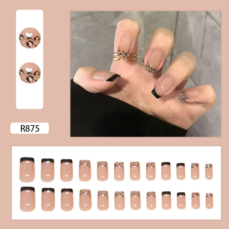 N-292 - French Leopard Print Press On Nail Set Of 24 - Free 24 Pcs Sticker Sheet Included
