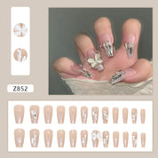 N-191 -  Crystal Buttefly & Diamonds Fancy - Press On Nail Set Of 24 - Free 24 Pcs Sticker Sheet Included