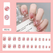 N-179 - Sakura Flowers - Press On Nail Set Of 24 - Free 24 Pcs Sticker Sheet Included
