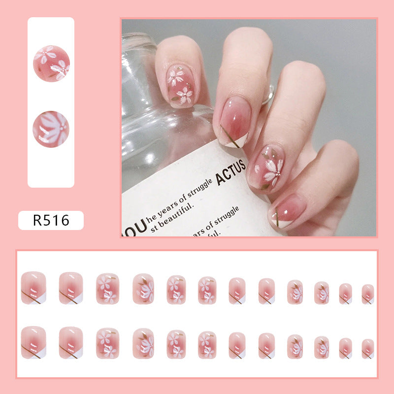 N-179 - Sakura Flowers - Press On Nail Set Of 24 - Free 24 Pcs Sticker Sheet Included