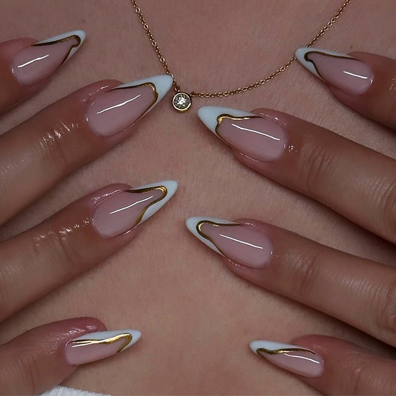 N-207 -Marbled Foiled - Press On Nail Set Of 24 - Free Nail Kit Included