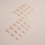 N-166 - White Pearl & Heart - Press On Nail Set Of 24 - Free 24 Pcs Sticker Sheet Included