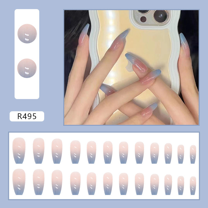 N-192 -  Pastel Blue & Pink & Diamonds Fancy - Press On Nail Set Of 24 - Free 24 Pcs Sticker Sheet Included