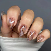 N-306- Marbled Mix  - Press On Nail Set Of 24 - Free 24 Pcs Sticker Sheet Included