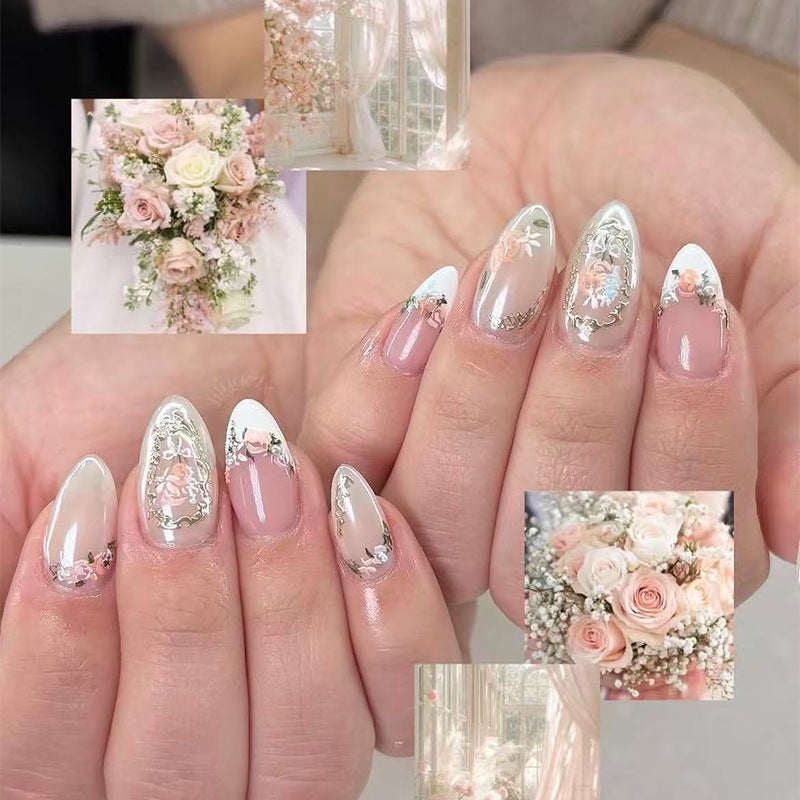N-341 - Pink Floral  - Press On Nail Set Of 24 - Free Nail Kit Included