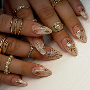 N-383 - Vintage Gold Foil Sparkles - Press On Nail Set Of 24 - Free 24 Pcs Sticker Sheet Included