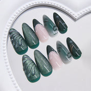 N-245 -Iced Mist Forest Green  - Press On Nail Set Of 24 - Free 24 Pcs Sticker Sheet Included