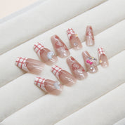 N-155 - Hello Kitty Pink - Press On Nail Set Of 24 - Free 24 Pcs Sticker Sheet Included