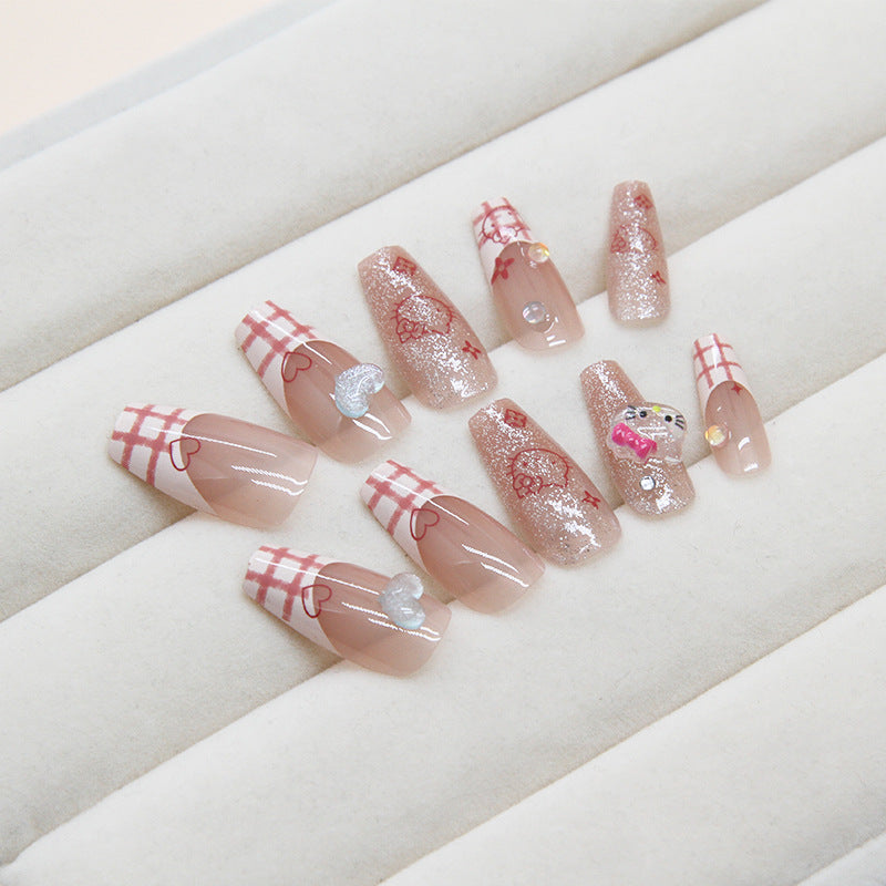 N-155 - Hello Kitty Pink - Press On Nail Set Of 24 - Free 24 Pcs Sticker Sheet Included