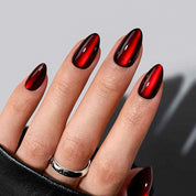 N-198 - Deep Red Shiny  - Press On Nail Set Of 24 - Free Nail Kit Included