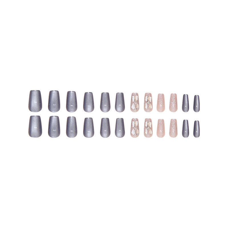 N-264 - Glacier & Crystal Diamonds- Press On Nail Set Of 24 - Free 24 Pcs Sticker Sheet Included