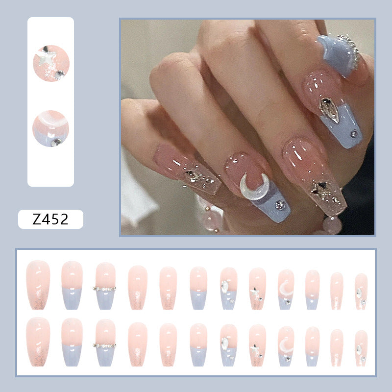 N-171 -Dreamy Moon & Sparkle  - Press On Nail Set Of 24 - Free 24 Pcs Sticker Sheet Included