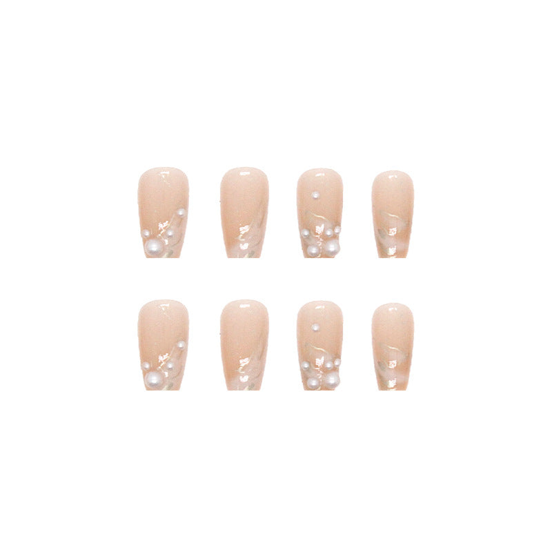 N-158 - Shiny White Pearl   - Press On Nail Set Of 24 - Free 24 Pcs Sticker Sheet Included