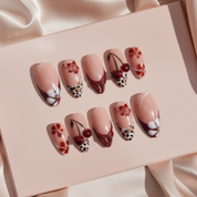 N-388 - Midnight Cherry - Press On Nail Set Of 30 - Free 24 Pcs Sticker Sheet Included