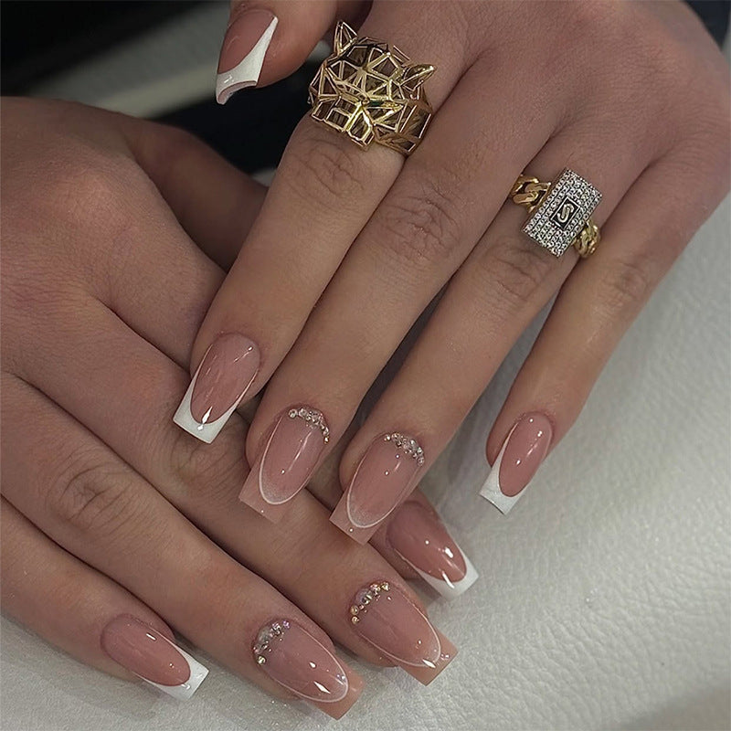 N-214 - Fancy Pink  - Press On Nail Set Of 24 - Free Nail Kit Included