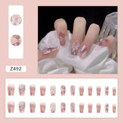 N-181 - Pearl & Dream Butterfly - Press On Nail Set Of 24 - Free 24 Pcs Sticker Sheet Included
